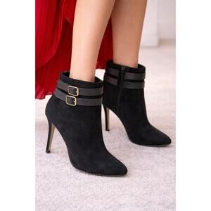 🖤 ASOS Black Suede Ankle Booties | Double Buckle Heeled Boot | Chic Classic